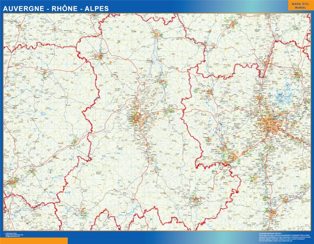 Auvergne Rhone Alpes – laminoitu kartta