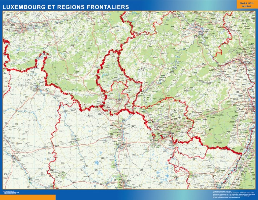 Luxemburg alueet Frontaliers – laminoitu kartta